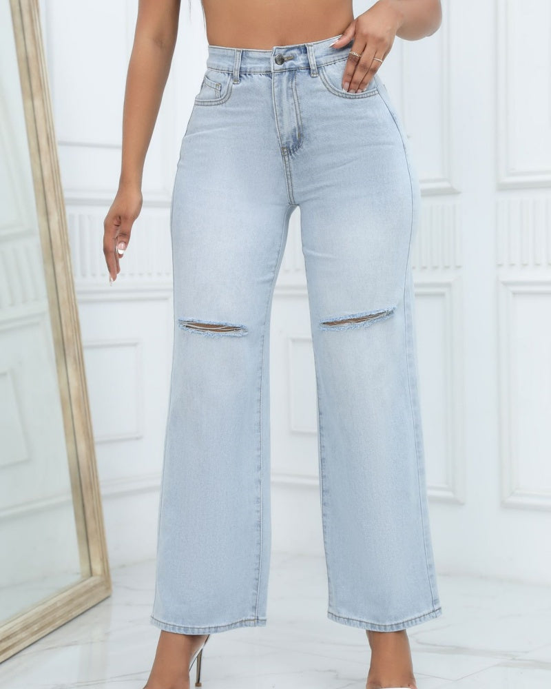 Vielseitige Jeans mit Hoher Taille und Weitem Beinschnitt