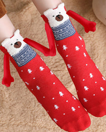 Weihnachtsmuster Cartoon Magnetischen Händen Socken Unisex Mittellange Baumwollsocken