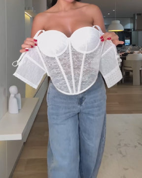 Spitze Bügel Korsett Tops Spaghettiträgern Bustier Crop Top(Vorverkauf)