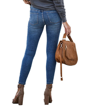 Sexy Jeans für Damen Hohe Taille Verwaschene Röhrenjeans