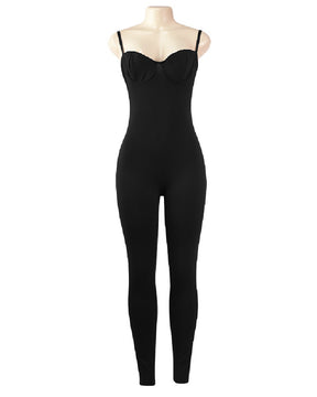 Damen Sexy Spaghetti Ärmelloser Lange Hose Figurbetont Jumpsuit Overall Mit integriertem BH