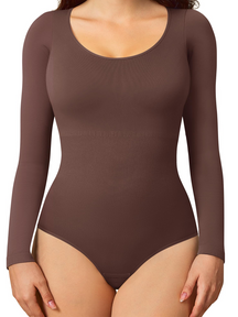 Nahtloser Langarm Body Für Frauen Rundhalsausschnitt Bauchweg Shapewear