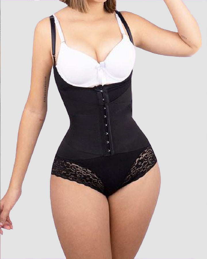 Shapshe® Dünnen Trägern doppelter Bauchweg Shapewear Sanduhr Korsett Spitze Bodysuit