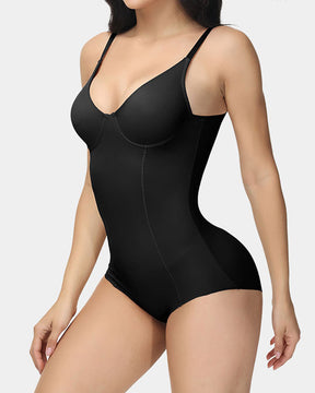 Damen Einfarbige Ärmellos Bauchkontroll Bodysuit Korsett Nahtloser Shapewear