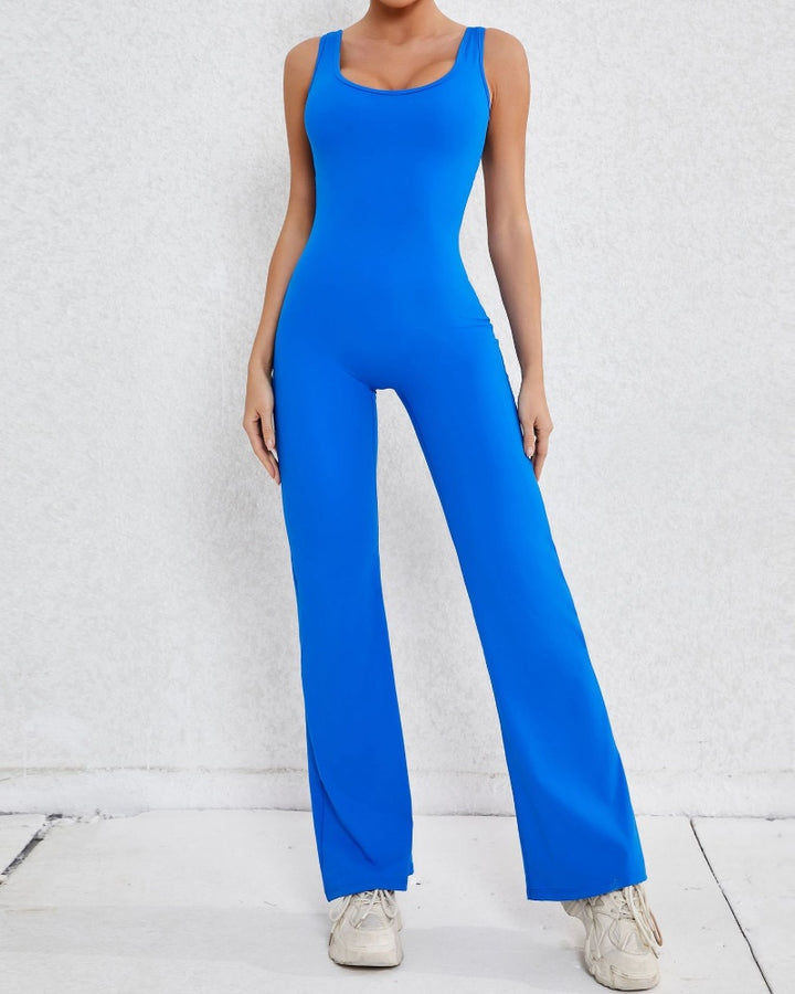Sportlicher Yoga-Jumpsuit mit Ausgestelltem Bein und Hohlem Rücken