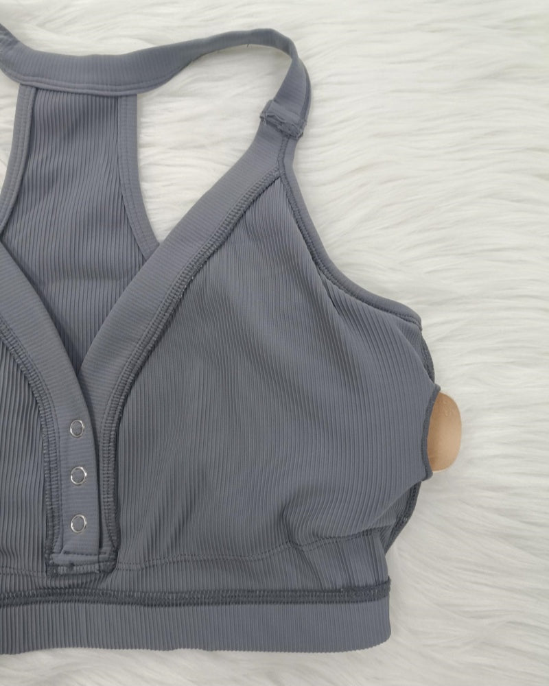 Neckholder BH mit Tiefem V Ausschnitt und Atmungsaktivem Strick BH mit Knöpfen vorne