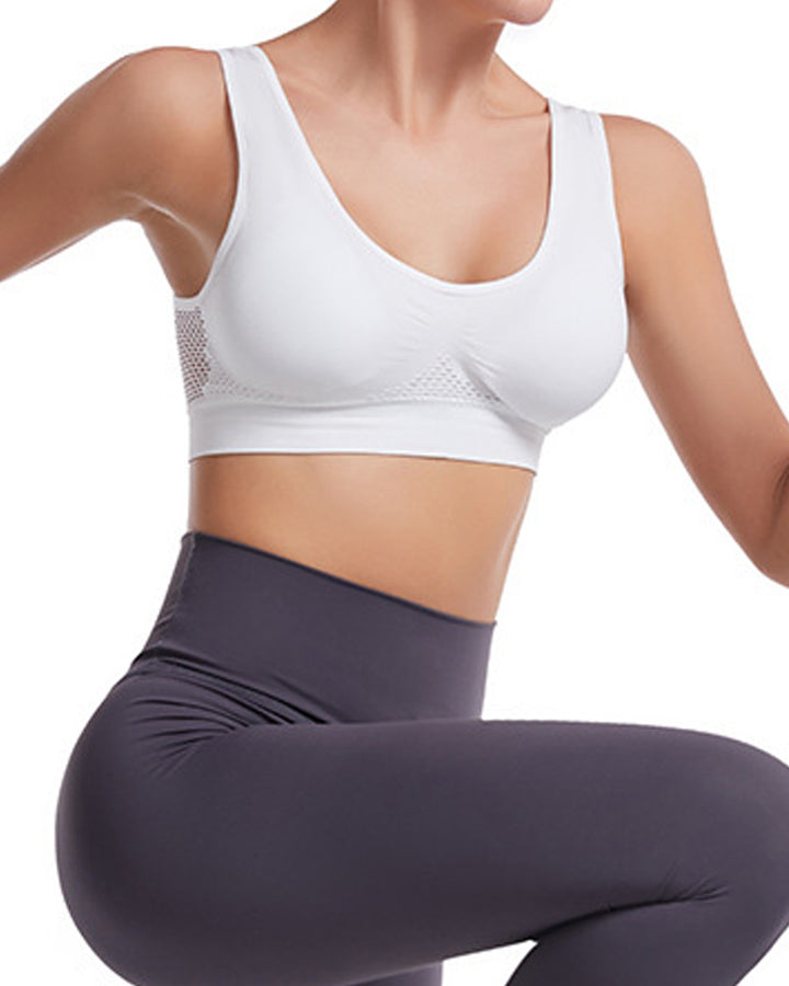 Damen Anti Durchhängen Ausgehöhltem Hohem Halt Sport BH Atmungsaktiv Yoga Oberteil BH