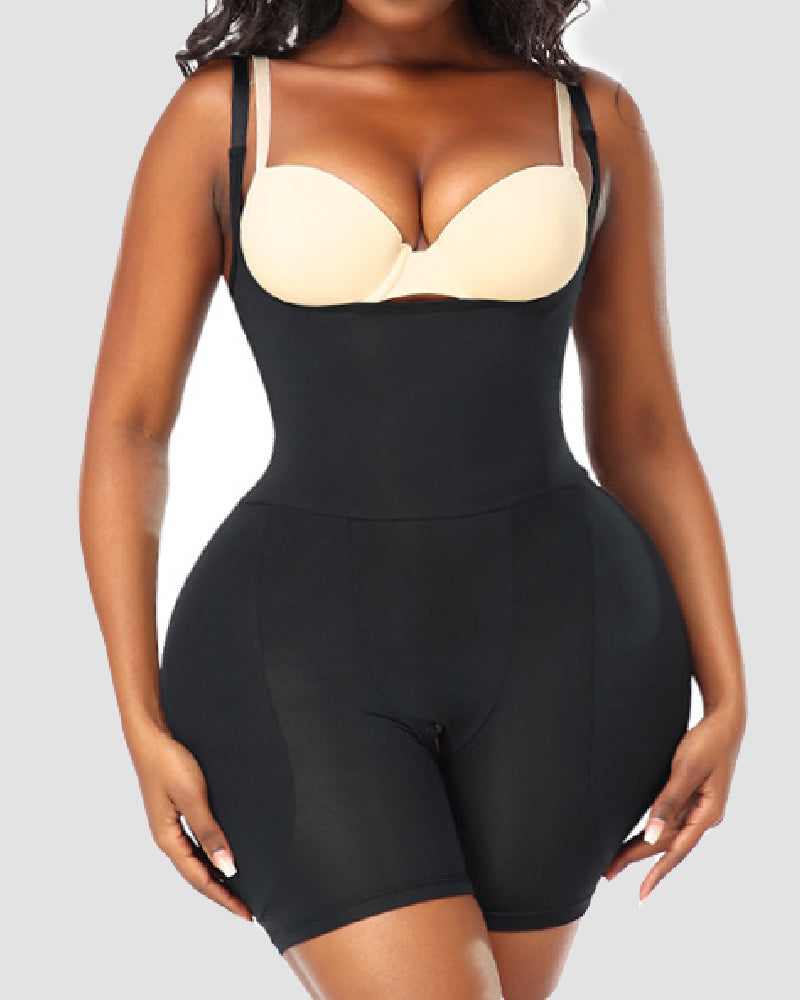 Damen Offene Busen Gepolsterte Hüftverstärker Bodysuit Nahtlose Bauchweg Oberschenkel Shapewear