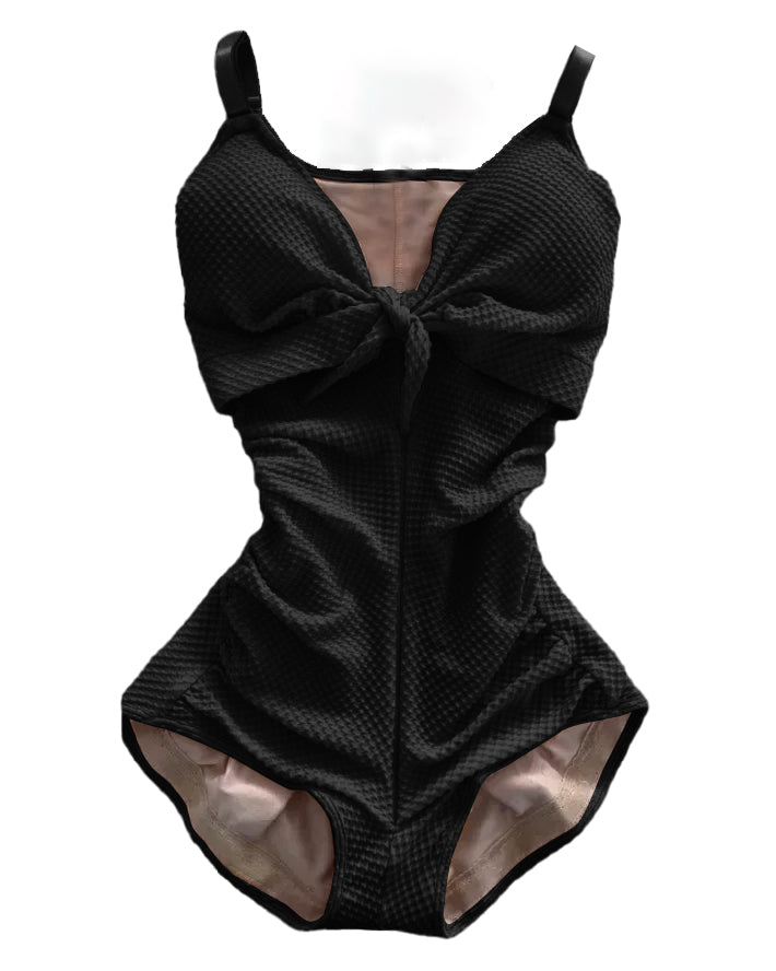 Damen Bauchweg Badeanzug Cut-Out Knoten Vorne Push Up Eingebauter Shapewear Badeanzug