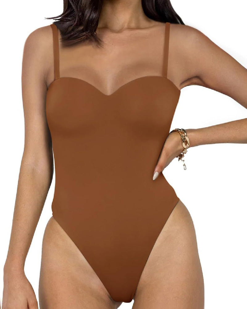 Damen Sexy Ärmelloses V-Ausschnitt Doppellagiges Tube Top Bodysuit