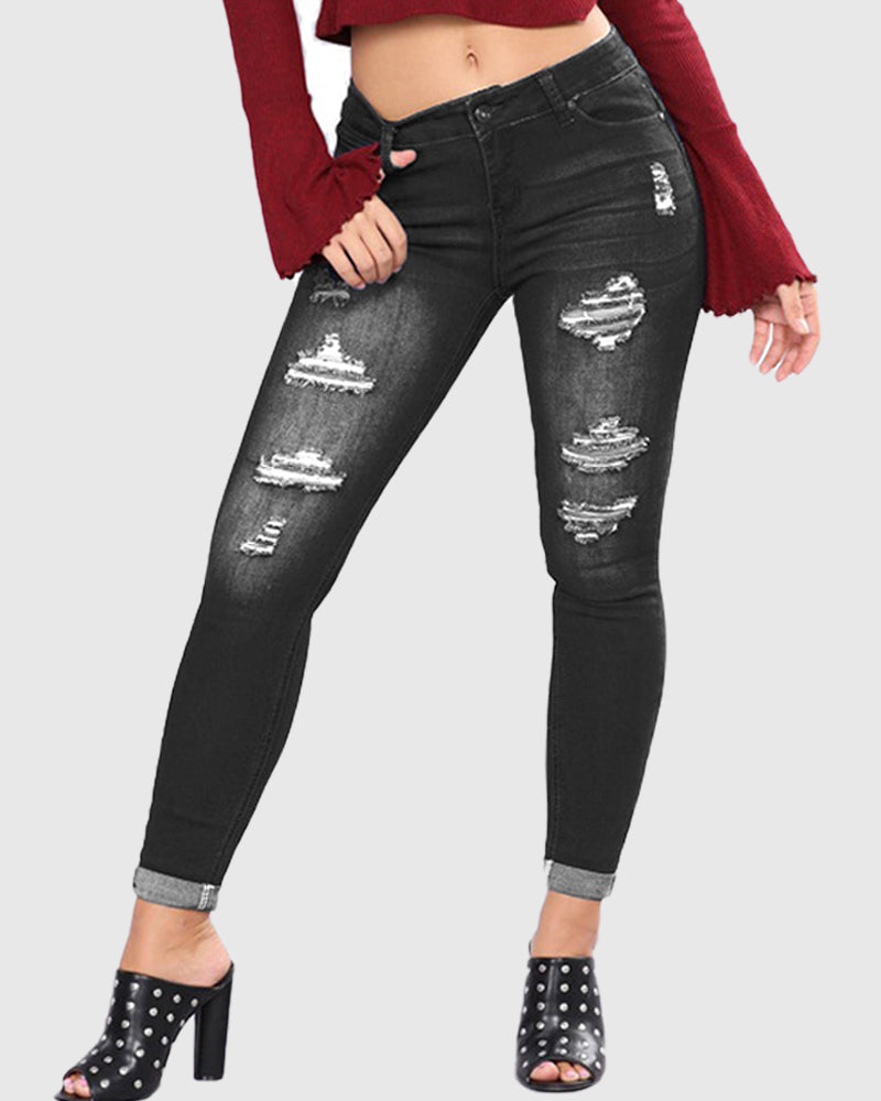 Slim Fit Hip Lift Skinny Jeans mit Löchern für Damen