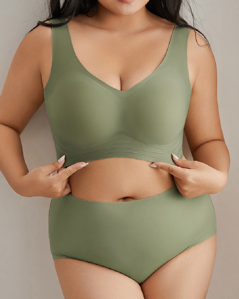 Damen Bügelloses Unterwäsche Set Nahtlose Komfort Alltag BHs Mit Hoher Taille Slips