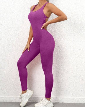 Sexy Einteiler Sport Mehrfarbig Overall Kreuzrücken Leggings Jumpsuit