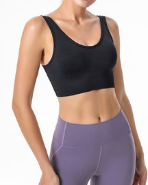 Damen Bügellose Hochstützende Verstellbare Gepolsterte Push-Up Crop Tanktop Sport BH