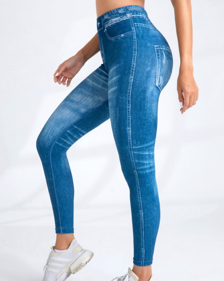 Nahtlose Gedruckt Imitation Denim Yoga Hosen frauen Quick Dry Hohe Elastische