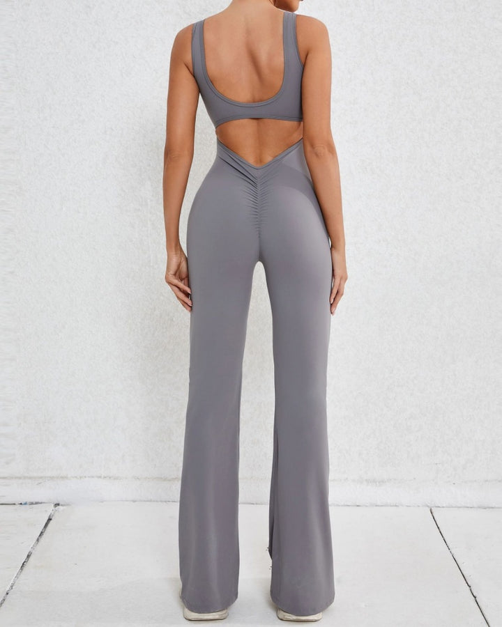 Sportlicher Yoga-Jumpsuit mit Ausgestelltem Bein und Hohlem Rücken