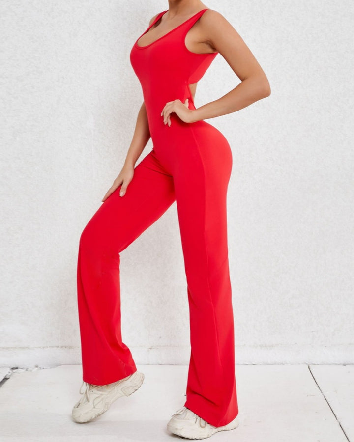 Sportlicher Yoga-Jumpsuit mit Ausgestelltem Bein und Hohlem Rücken