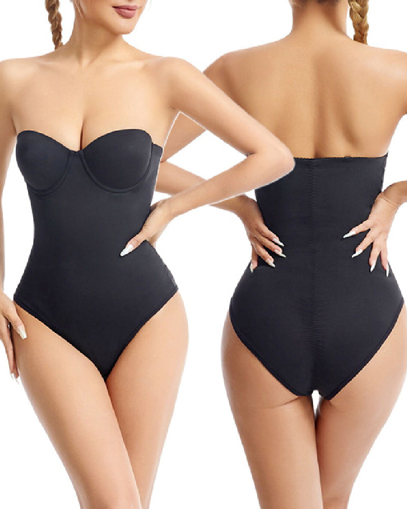 Damen Trägerloser Eingebautem BH X-Kreuz Bauchkontrolle Bodysuit