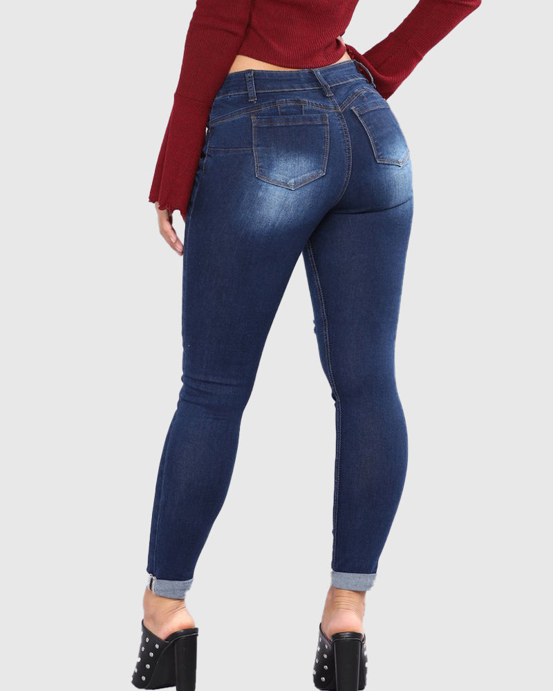 Slim Fit Hip Lift Skinny Jeans mit Löchern für Damen