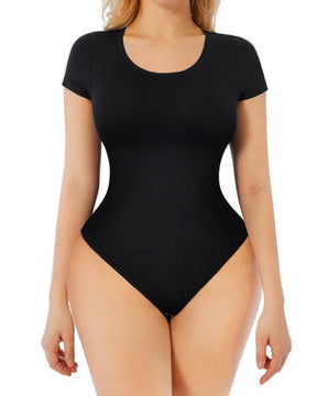 Nahtloser Schlankmachender Kurzärmlig Tanga Rundhalsausschnitt Bodysuit Für Damen