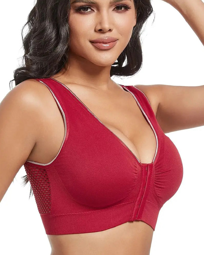 Shapshe® Damen Frontschnalle Hohl Atmungsaktiv Bügellos Sport BH In Übergröße
