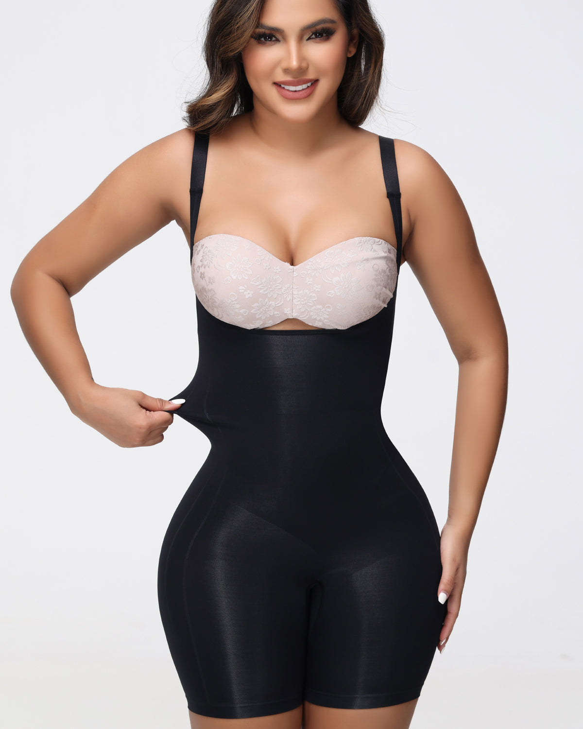 Nahtloser Glättender Bodysuit Offener Brust Bauchweg Shapewear