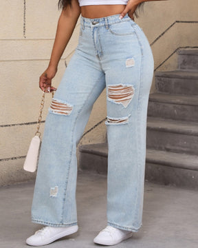 Elegante Jeans mit Weitem Bein und Hoher Taille