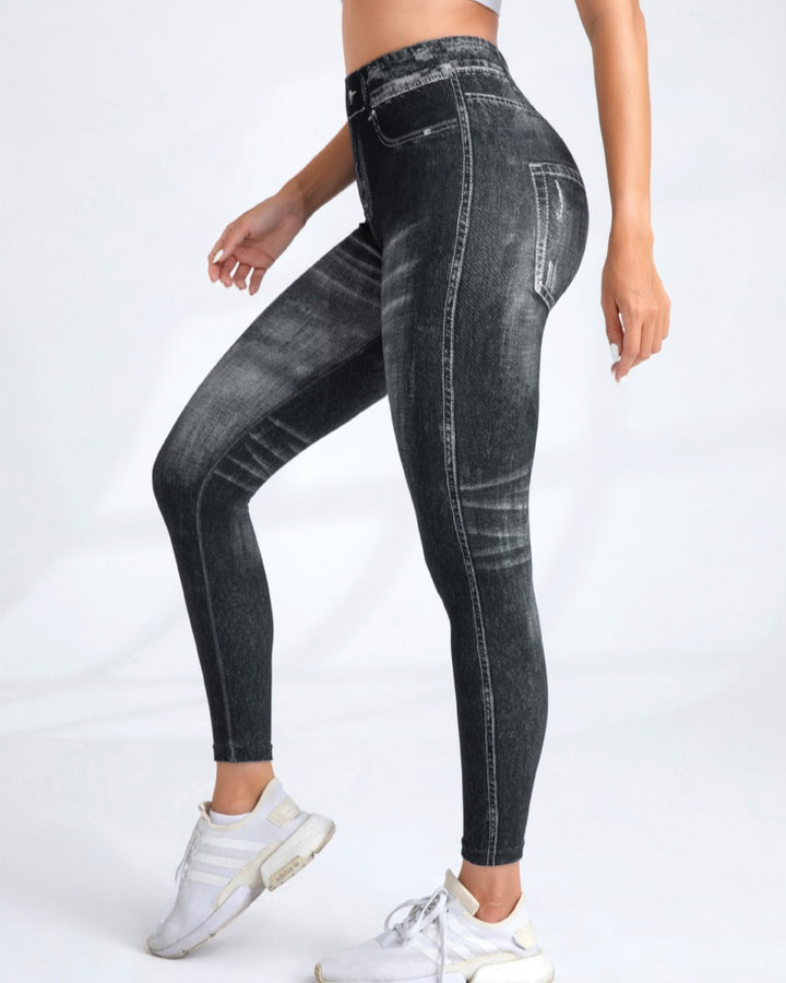 Nahtlose Gedruckt Imitation Denim Yoga Hosen frauen Quick Dry Hohe Elastische