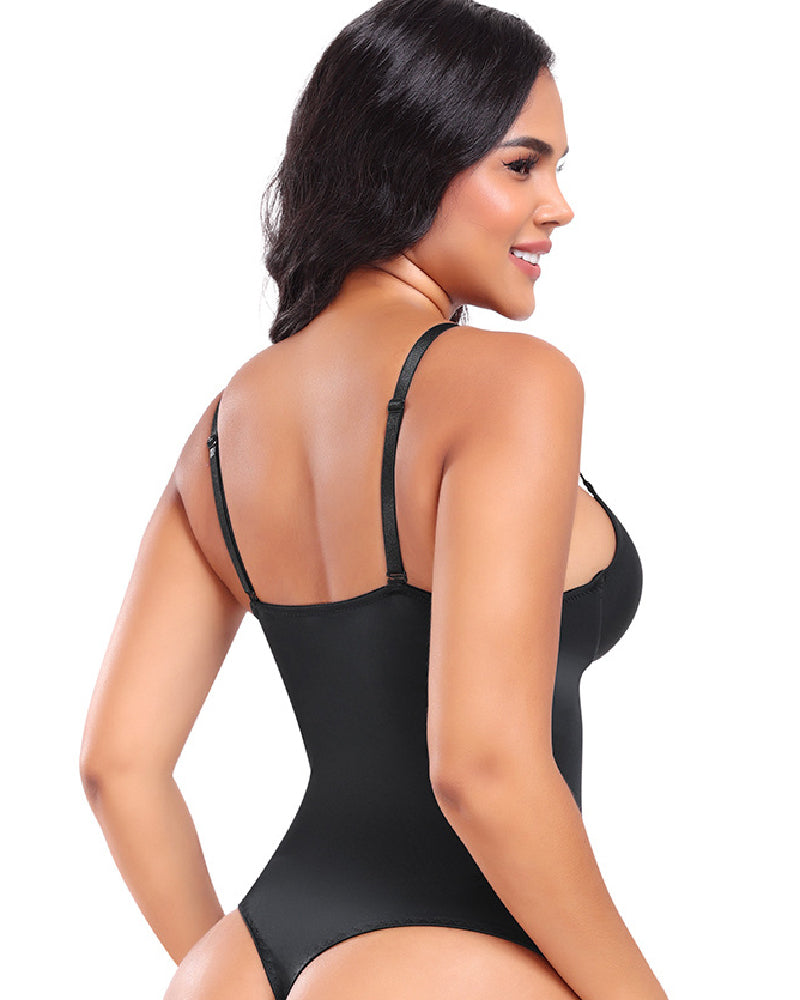 Damen Glatter Push-Up Bauchkontrolle Tanga Ärmelloser Body Shapewear