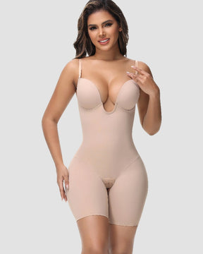 Damen U-Plunge Trägerlos Bodysuit Bauchkontrolle Integriertem BH Shapewear