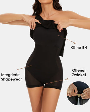 Damen Integriertem Shapewear Schrägen Schultern Mini Schlitz Kleid