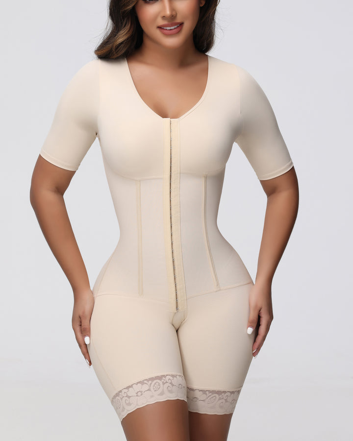 Shapshe® Fajas Kurzen Ärmeln Bauchweg Ganzkörperformer Vordere Haken Shapewear