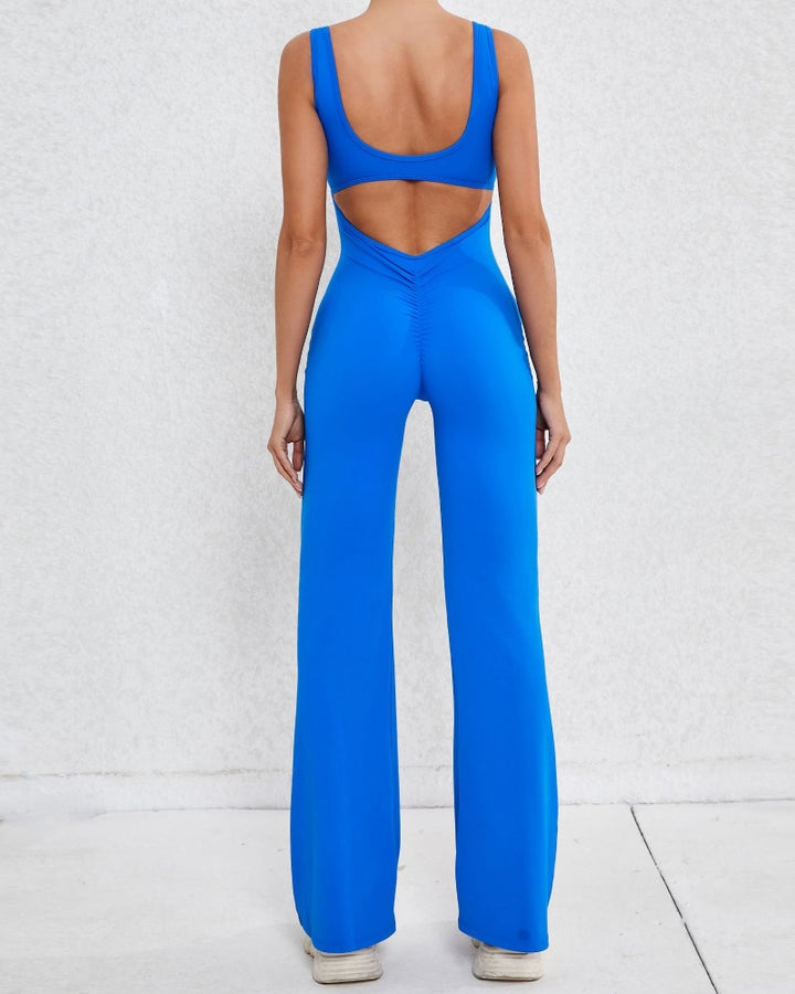 Sportlicher Yoga-Jumpsuit mit Ausgestelltem Bein und Hohlem Rücken