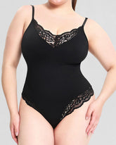 Sexy Spitzen V-Ausschnitt Bauchkontrolle Tanga Bodysuit Shapewear