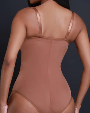 Damen Glatte Bauchkontrolle Körbchen-Brust Tanga Shapewear Bodysuit