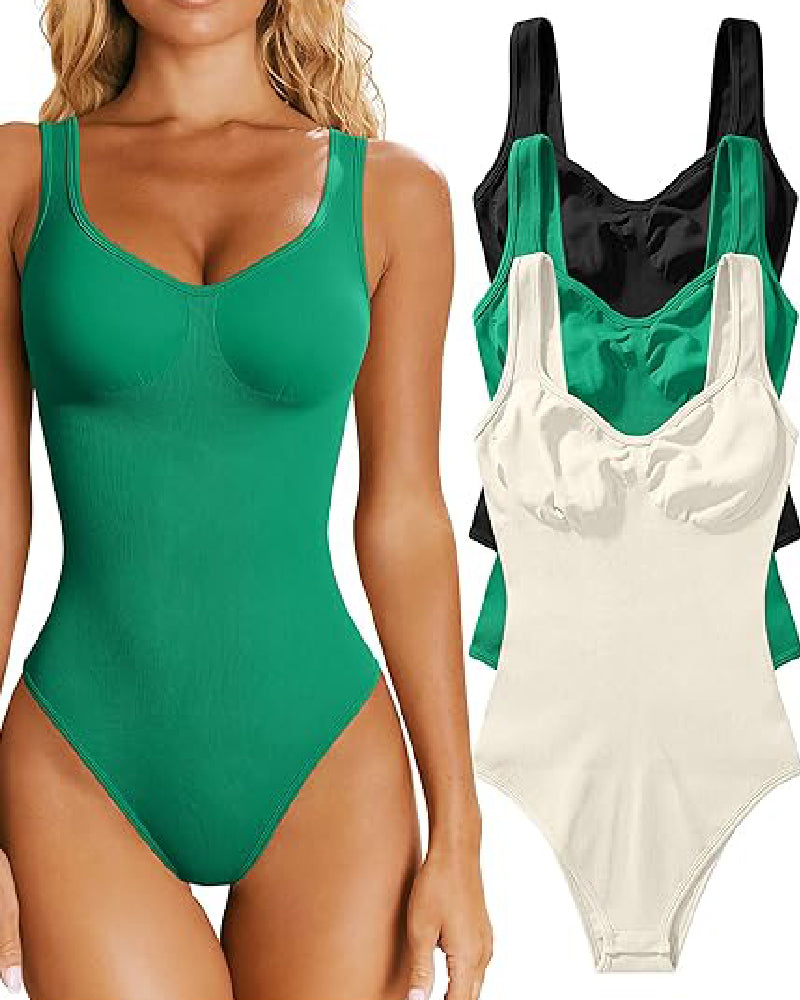 Damen Sexy Gerippt Ärmellos Bauchweg Tanktops Bodysuits