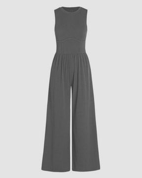 Weste mit Rundhalsausschnitt Hohe Taille Jumpsuit Hose mit Weitem Bein