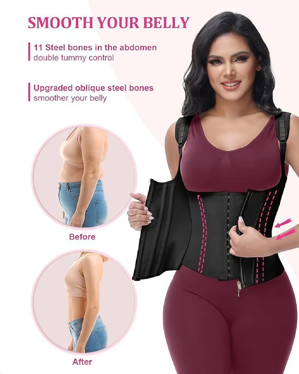 Shapshe® Gilet d'entraînement à la taille avec os en acier pour buste ouvert et contrôle du ventre