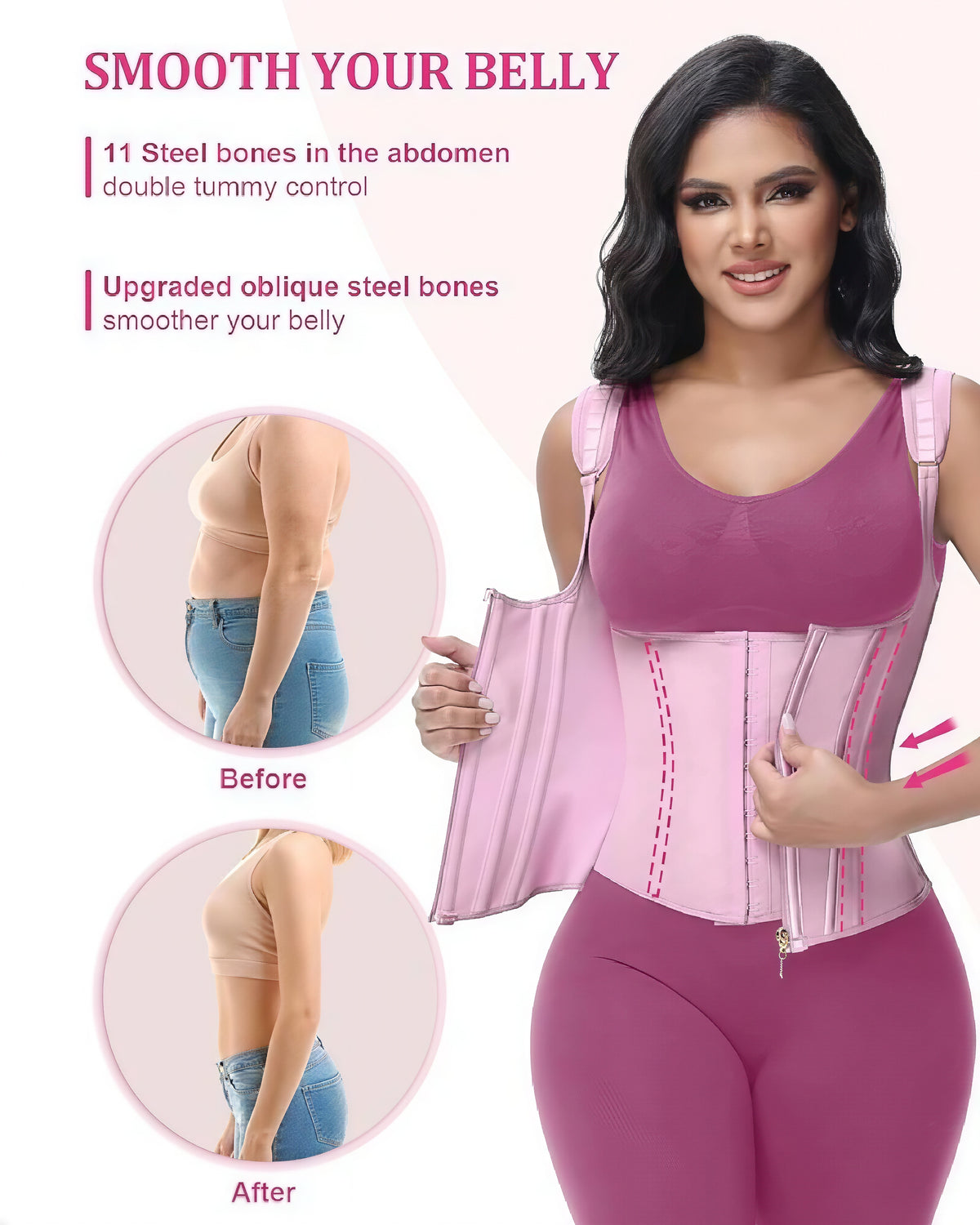 Shapshe® Gilet d'entraînement à la taille avec os en acier pour buste ouvert et contrôle du ventre