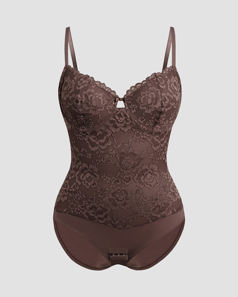 Shapshe® Shapewear Bodysuit Spitzenblumenmuster Integrierter BH (Vorverkauf)
