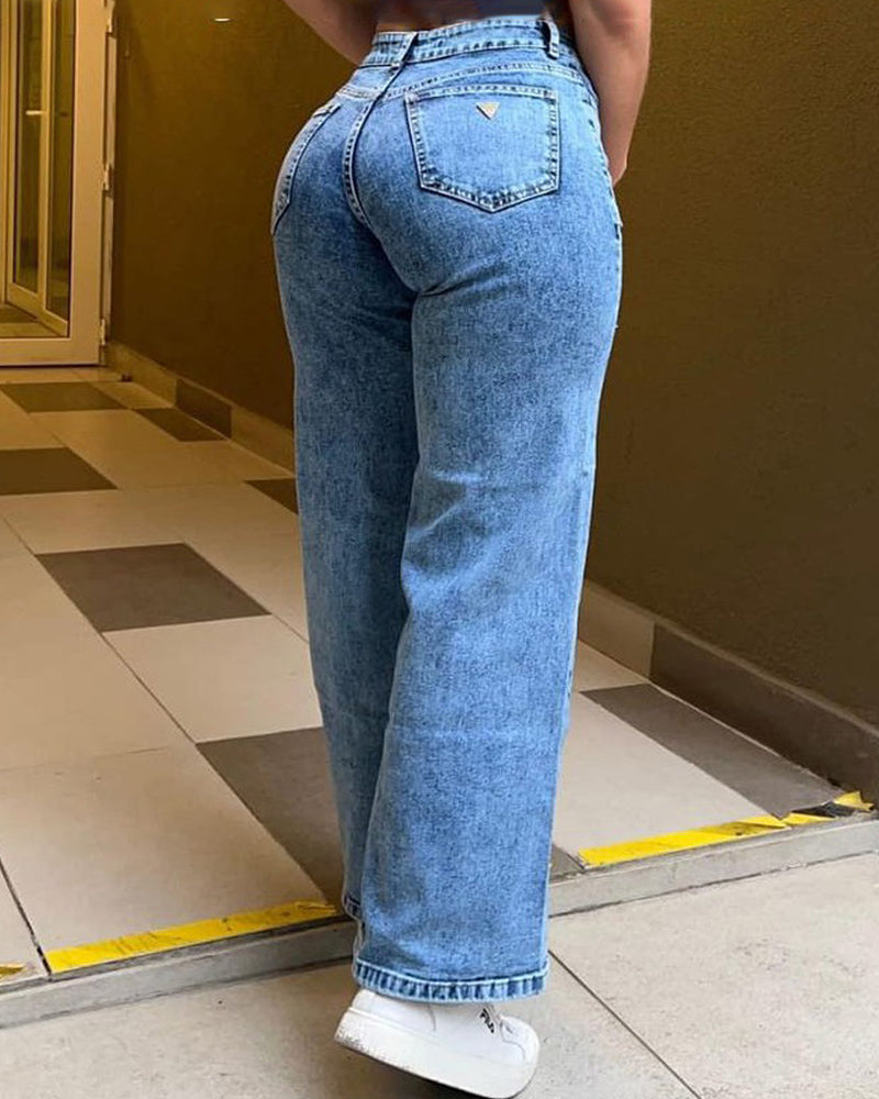 Hoch taillierte Baggy Jeans für Damen Demin Hose