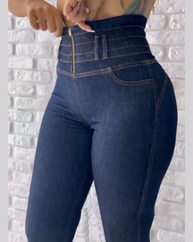 Dehnbare Jeans mit hohem Bund und Reißverschluss vorne