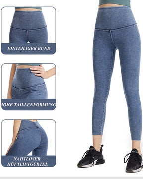 Nahtlose Denim Bauchkontrolle Po-Lift Leggings mit Hoher Taille