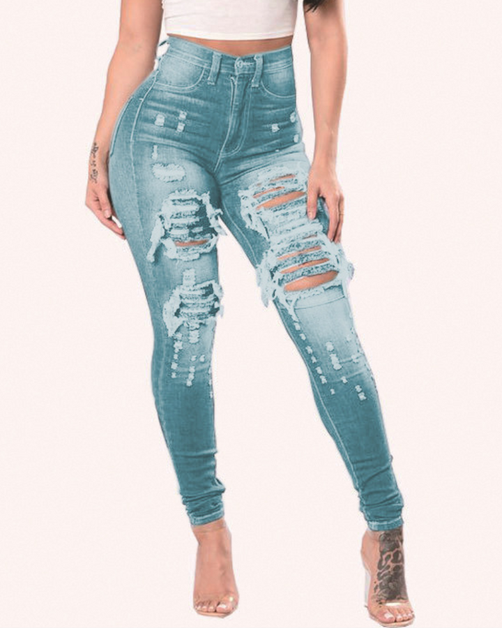 Shapshe® Niedrige Taille zerrissene Skinny Denim Jeans im kolumbianischen Design mit Po-Lift