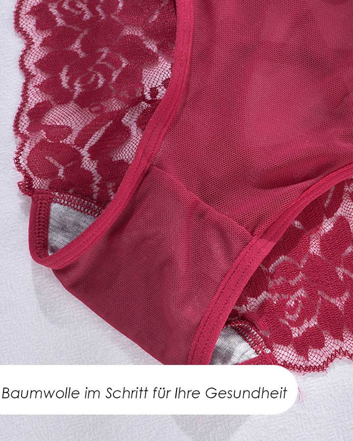 Damen Mittelhoher Sexy Spitzenboden Kreuzträgern Hohlraum Unterwäsche in Übergröße