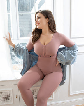 Rosybrown lange Ärmel volle Büste abnehmen feste volle Körper Shaper Shapewear