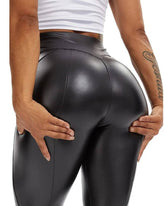 Damen Leder Booty Shaping hohe Taille Elastisch Schmal Leggings Hose