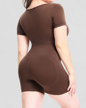 Kurzarm Rundhalsausschnitt Jumpsuit Bauchweg Nahtloser Po-Lift Body Shaper