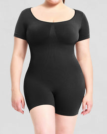 Kurzarm Rundhalsausschnitt Jumpsuit Bauchweg Nahtloser Po-Lift Body Shaper