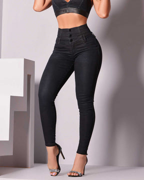 Hoch Taillierte Skinny Jeans Reißverschluss hinten Leggings